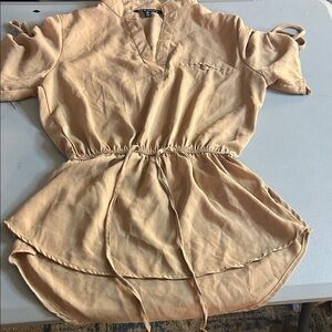 Chic Tan Women's Blouse with Adjustable Waist
